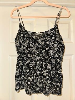 Free People Black & White Floral Lace-Trim Cami